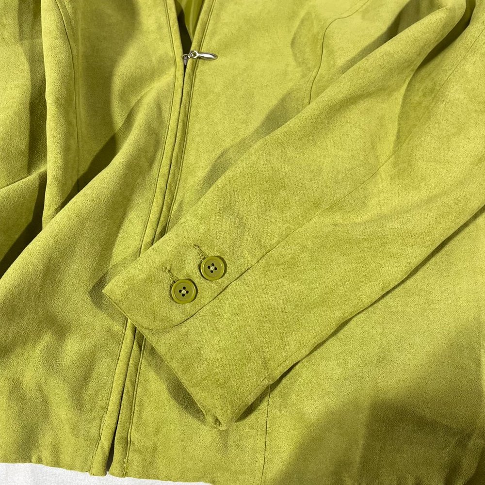 Women's Studio Works Lime Green Suede Feel Zip Up Jacket, Size 14 - Picture 4 of 4
